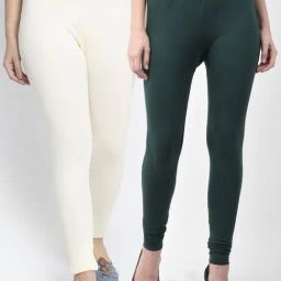 Gracit Green & Off-White Mid Rise Leggings - Pack Of 2-image-106