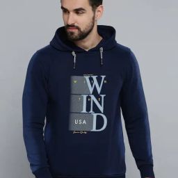 Showoff Navy Blue Cotton Regular Fit Printed Hooded Sweatshirt-image-73
