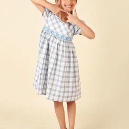 Fabindia Kids Blue & White Checks Dress-image-75