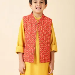 Fabindia Kids Red Printed Nehru Jacket-image-45