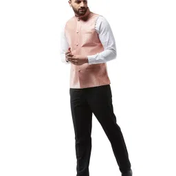 Sojanya Peach & Gold Printed Nehru Jacket image 5