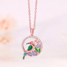 GIVA 925 Silver Rose Gold Bee Eater Pendant with Link Chain for Women-image-58