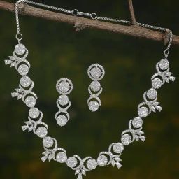 Zeneme Silver Plated White AD Studded Jewellery Set-image-44