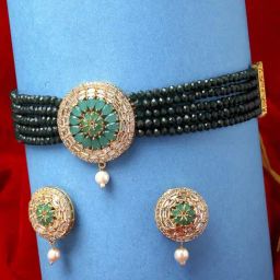 Zeneme Gold Plated Green Jewellery Set-image-40