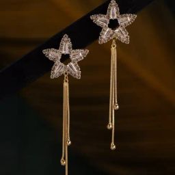 Voylla Gold Korean Bling Golden Starfall Drop Earrings-picture-45