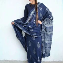 Chidiyaa Blue Block Printed Cotton Mul Saree-29