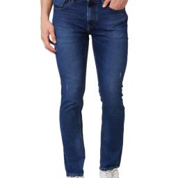 Spykar Blue Cotton Regular Fit Distressed Jeans-image-65