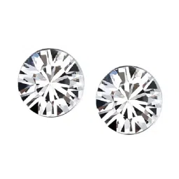 OOMPH Silver Tone Small Round White Austrian Cubic Zirconia Fashion Ear Stud Earrings image 2