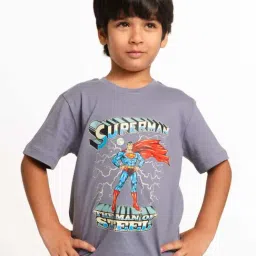 Nap Chief Unisex Grey Cotton Character Based Superman T-Shirts-image-88