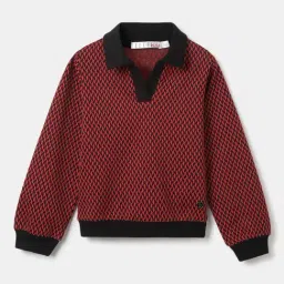 Elle Girls Red & Black Cotton Self Full Sleeves Sweater-image-66