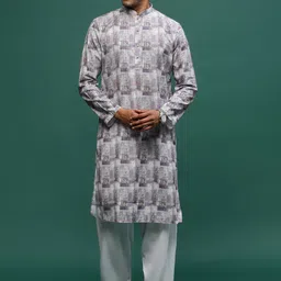 Sangria Mauve Abstract Printed Mandarin Collar Cotton Kurta-picture-29