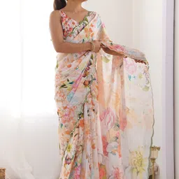 CANIZZARO Floral Mirror Work Silk Blend Designer Saree-picture-26