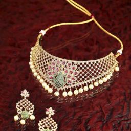 Zeneme Gold Plated Red AD Studded Jewellery Set-22