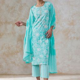 Moara Women Floral Embroidered Regular Gotta Patti Pure Cotton Kurta with Trousers & With Dupatta-image-49