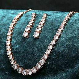 Zeneme Rose Gold Plated White AD Studded Jewellery Set-picture-10