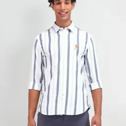 U.S. Polo Assn. Denim Co. White Cotton Slim Fit Striped Shirt-picture-42