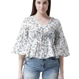 KASSUALLY White Floral Print Peplum Top-18