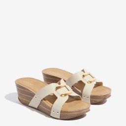 LUNA BLU by Westside Ivory Metal-Detailed Wedge Heel Sandals-image-76