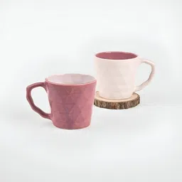 Storepedia Pink & White 2 Pieces Diamond Pattern Ceramic Matte Mugs-150 ml Each-image-84