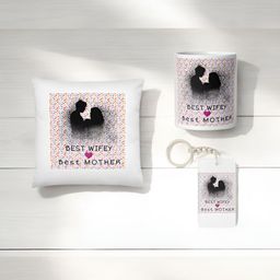 Anikmart 3-Pieces White & Black Printed Cushion With Mug And Key Chain-38