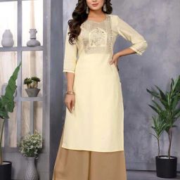 Rangita Cream Regular Fit Embroidered Kurtas-28