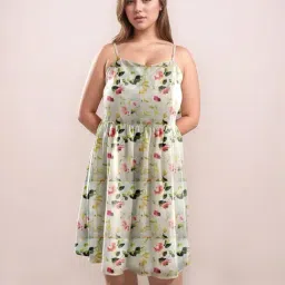 Zink London Green Fitted Floral Print Dress-image-84