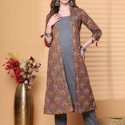 Rajnandini Printed Round Neck Kurta Shrug With Trousers Co-Ords Set-picture-12