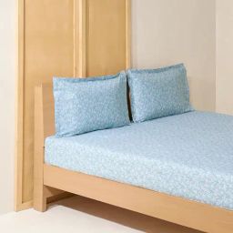 Westside Home Blue Floral Queen Bed Fitted Sheet and Pillowcase Set-image-71