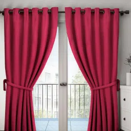 BIANCA Satin Curtain- Blocks 99% Sunlight & Reduces Noise [Eyelet Pattern]-2pc 7.5 Feet-plain-maroon image 1