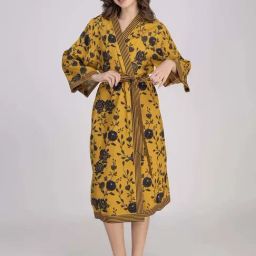 Moomaya Mustard & Black Printed Robe-picture-18