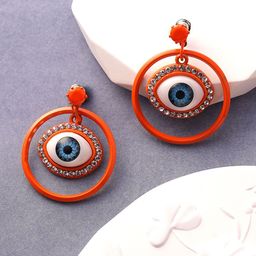 DressBerry Artificial Stones Studded Circular Shaped Evil Eye Drop Earrings-24