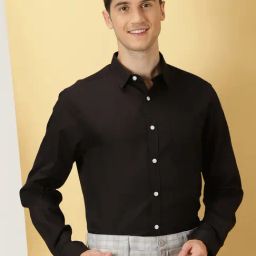 Thomas Scott Jet Black Regular Fit Textured Cotton Shirt-image-75