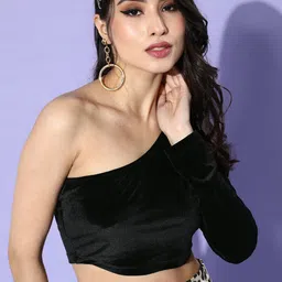 EVERYDAY by ANI Women Stylish Black Solid One-Shoulder Top-picture-26
