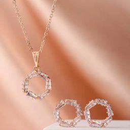 Prita by Priyaasi Rose Gold American Diamond & Crystal Studded Pendant & Earring Set-48