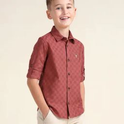 U.S. Polo Assn. Boys Rust Cotton Textured Shirt-63