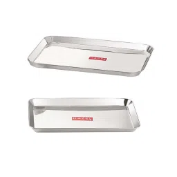HAZEL Silver Stainless Steel Rectangular Serving Tray - Set of 2 image 1