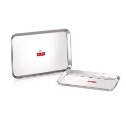 HAZEL Silver Stainless Steel Rectangular Serving Tray - Set of 2 image 1