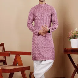 Rawayi Men Geometric Embroidered Thread Work Kurta-19