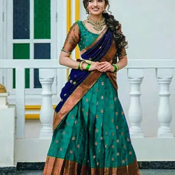 MANMOHITSAREE Woven Design Silk Semi-Stitched Lehenga & Unstitched Blouse With Dupatta-image-18