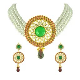 Sri Jagdamba Pearls Pari Golden Necklace & Earring Set-image-33