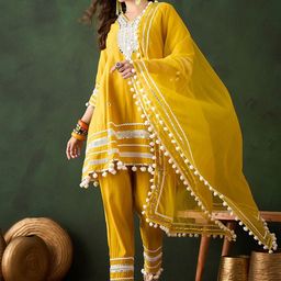 Sangria Paisley EmbroideredAnarkali Kurta & Trousers With Dupatta-image-38