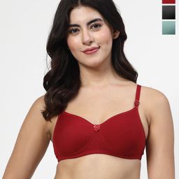 LILY Women Pack Of 3 Solid Full Coverage Heavily Padded Non Wired Tshirt Bra-15