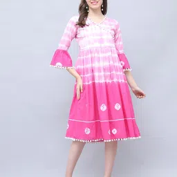 Merira Shibori Tie-Dye Dyed Pom Pom Bell Sleeve Pure Cotton Wrap Dress-image-8