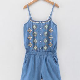 Pine Kids Singlet Denim Jumpsuit Geometric Embroidery - Light Blue-image-43