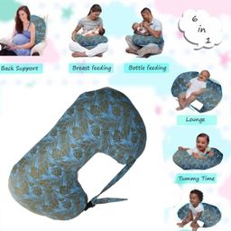 Get It 100% Cotton Breast Feeding Recron Leaf Print Pillow Removable Cover wIth Zip Buckle Adjust Nursing- Blue Leaf Print-image-59