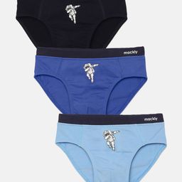 Mackly Pack Of 3 Astronaut Printed Briefs - Black/ Royal Blue/ Blue-image-79
