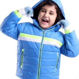 Babyhug Full Sleeves Solid Colour Padded Hooded Jacket - Blue-image-70