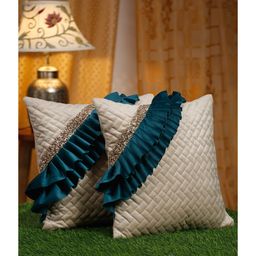 HOSTA HOMES White & Teal 2 Pieces Embellished Square Cushion Covers-image-32