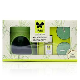 Iris Homefragrances Ceramic Fragrance Vaporizer Set with Two Tealights and Lemon Grass Oil-13