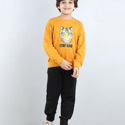 Aww Hunnie Full Sleeves Placement Text & Tiger  Printed Winter  Sweatshirt And Joggers Set - Mustard Orange-image-55